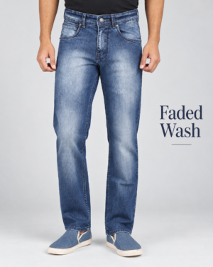 Men's Mid Blue Comfort Straight Fit Jeans — W-537