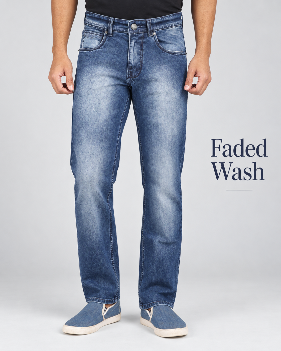 Men's Mid Blue Comfort Straight Fit Jeans — W-537