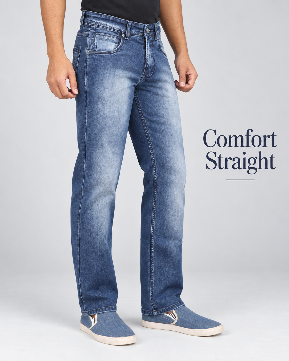 Men's Mid Blue Comfort Straight Fit Jeans — W-537 - Image 3
