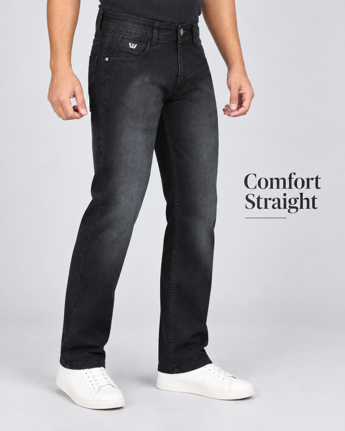 Washed Black Comfort Straight Fit Jeans — W-546 - Image 2